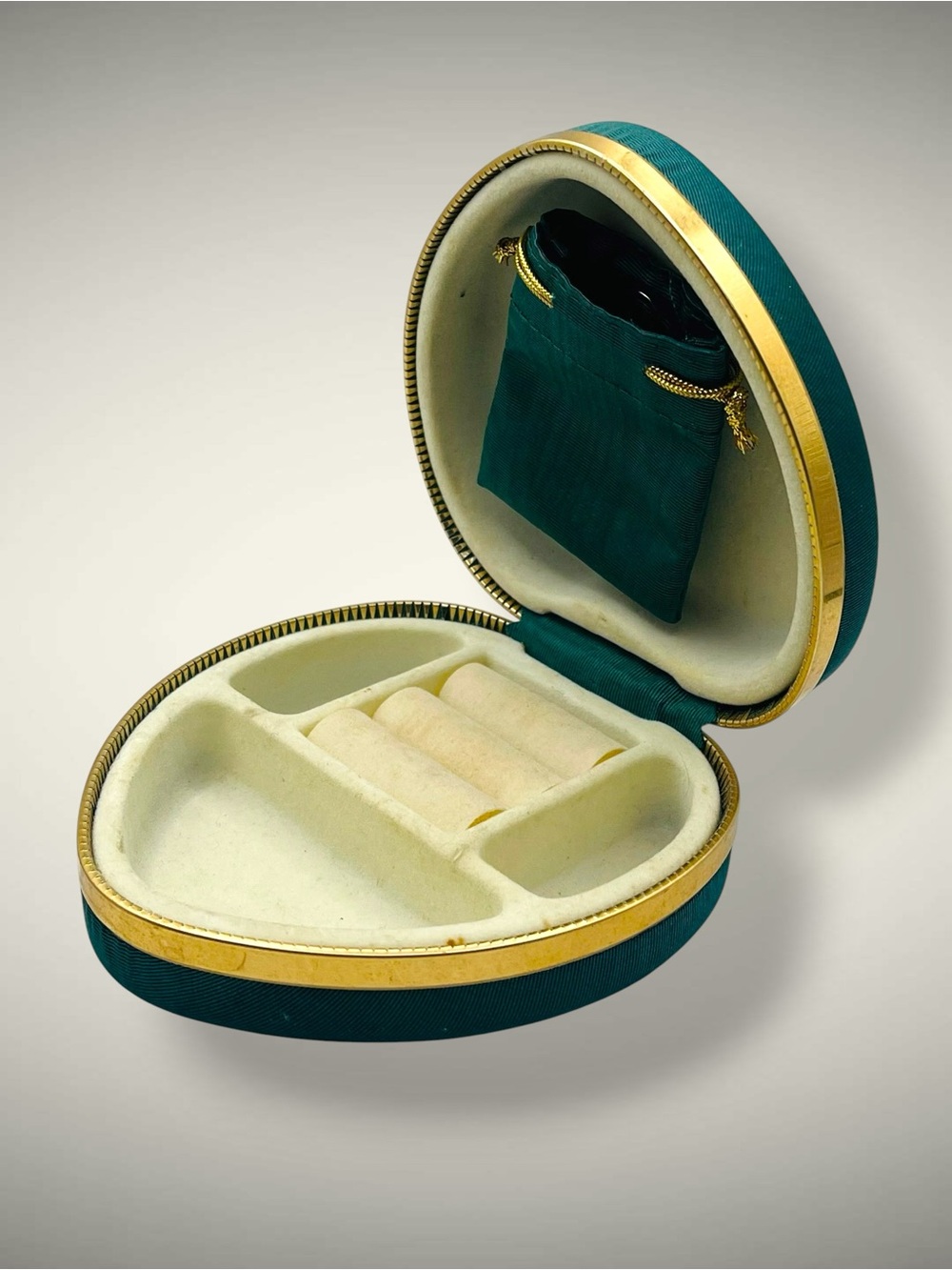 Vintage Green Heart-Shaped Travel Jewelry Box Case Organizer
